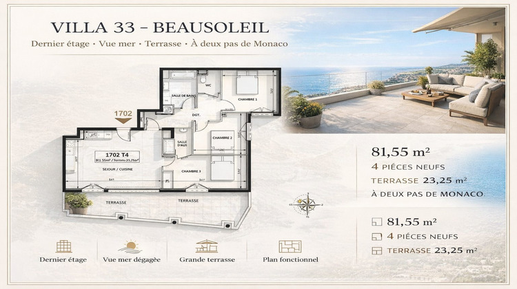 Ma-Cabane - Vente Appartement Beausoleil, 82 m²