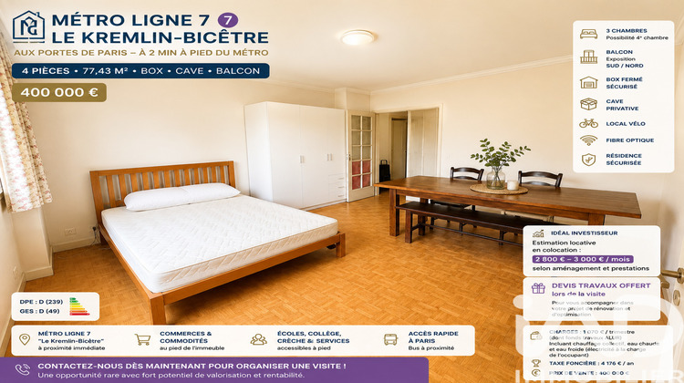 Ma-Cabane - Vente Appartement Le Kremlin-Bicêtre, 77 m²