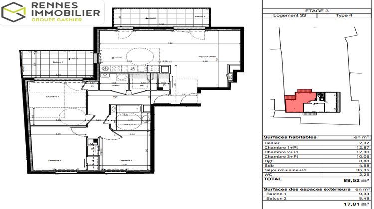 Ma-Cabane - Vente Appartement RENNES, 88 m²