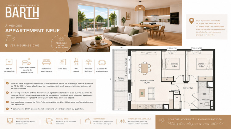 Ma-Cabane - Vente Appartement VERN-SUR-SEICHE, 63 m²