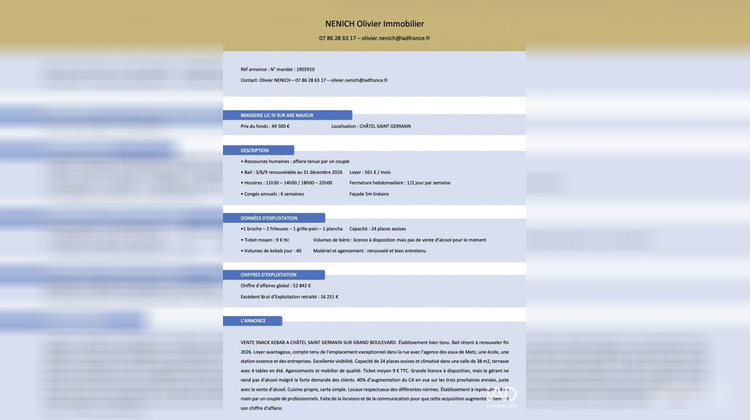 Ma-Cabane - Vente Local commercial Châtel-Saint-Germain, 52 m²