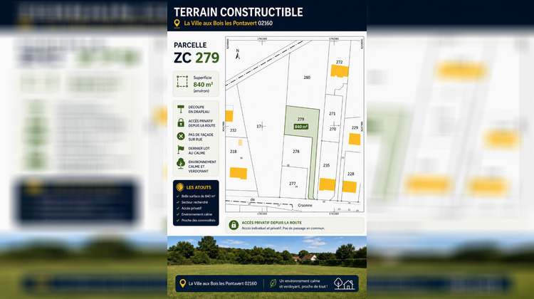 Ma-Cabane - Vente Terrain LA VILLE-AUX-BOIS-LES-PONTAVERT, 840 m²