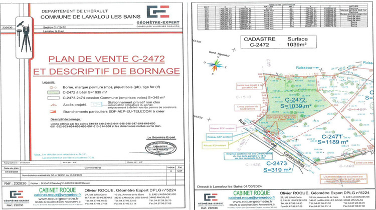 Ma-Cabane - Vente Terrain LAMALOU LES BAINS, 1039 m²